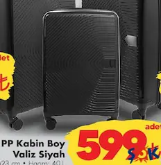 PP KABİN BOY VALİZ SİYAH 58X38X23 CM PP KABİN BOY VALİZ SİYAH 58X38X23 CM
